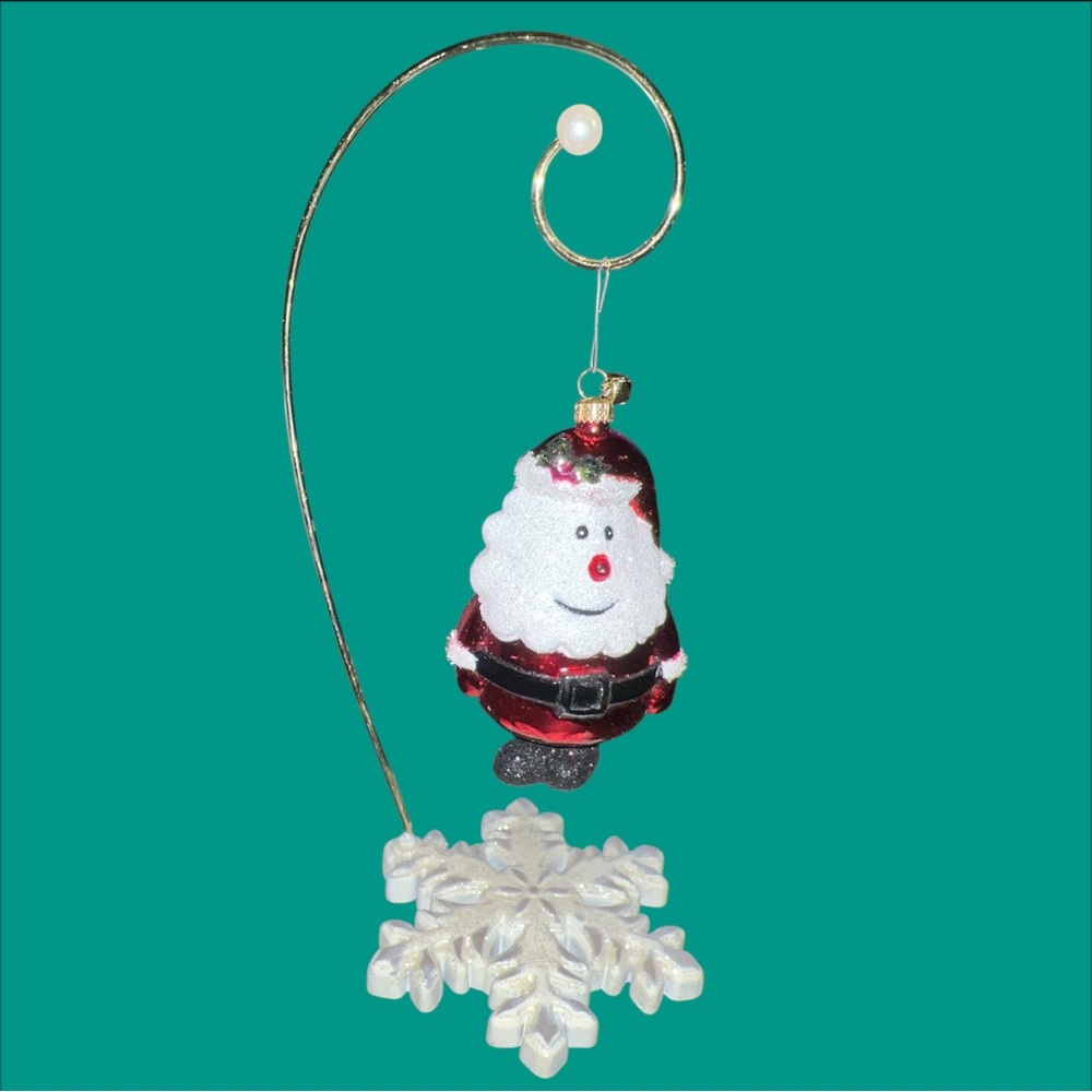 Rare JingleNog Glittery Blown Glass Santa Ornament Made In Poland Signed